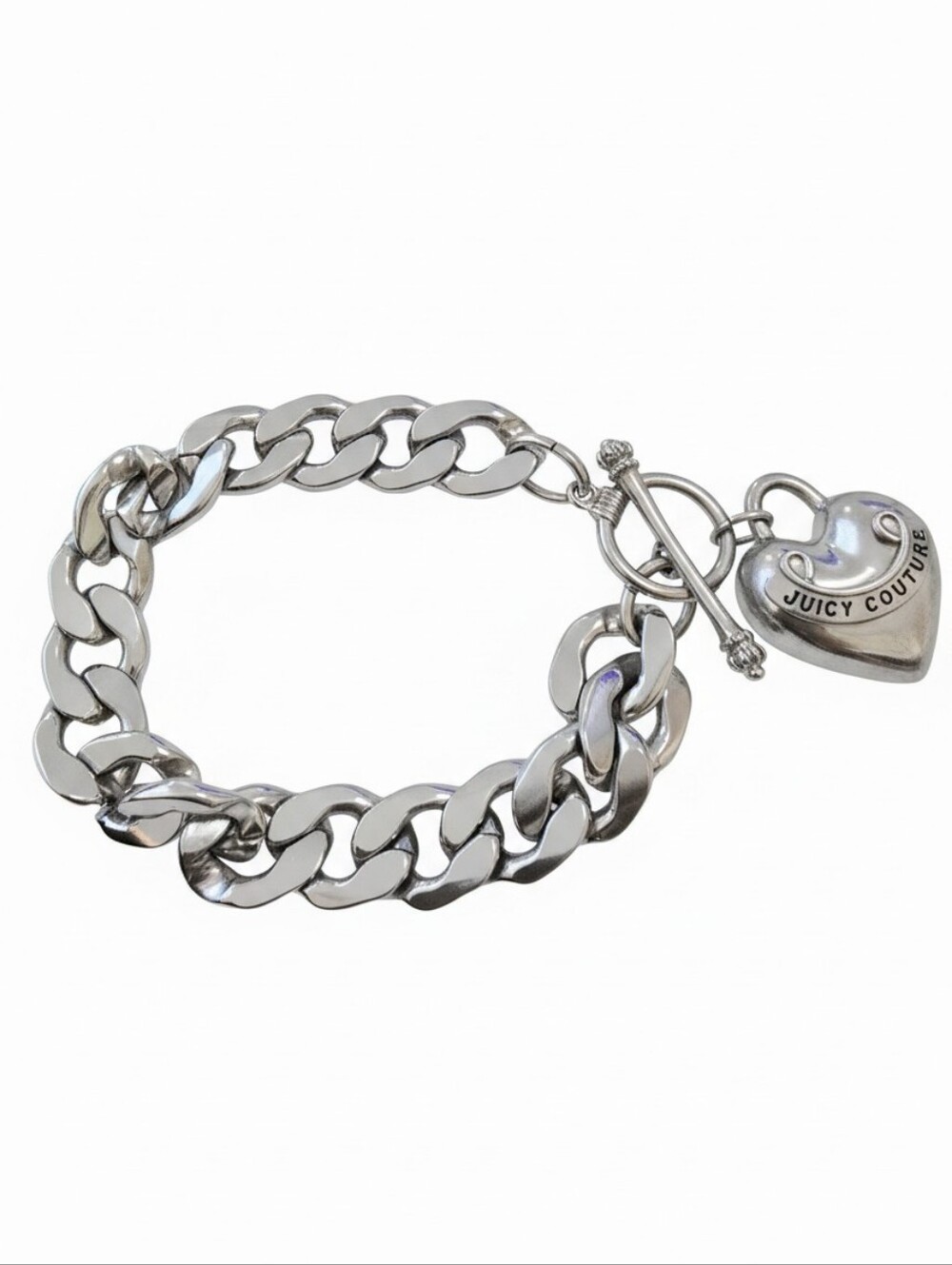 Vintage Y2k Juicy Couture Silver Heart Toggle Chain Bracelet